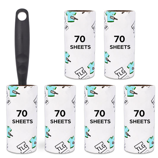 TLG Lint Roller with 6 Refills 420 Extra Sticky Sheets - Pet Hair Remover for Cat/Dog Fur/Hair on Clothes, Sofas & Carpets - Includes Handle & Easy-Peal Refills (420 Sheets)