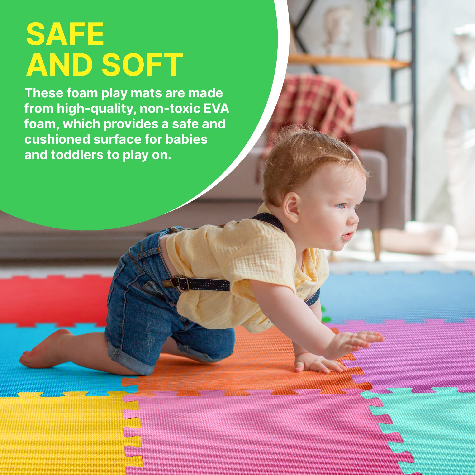 9 EVA Foam Play Mat 30x30x1cm Multicolour Tiles & Interlocking Soft Floor Cushion For Outdoor, Indoor Yoga & Play