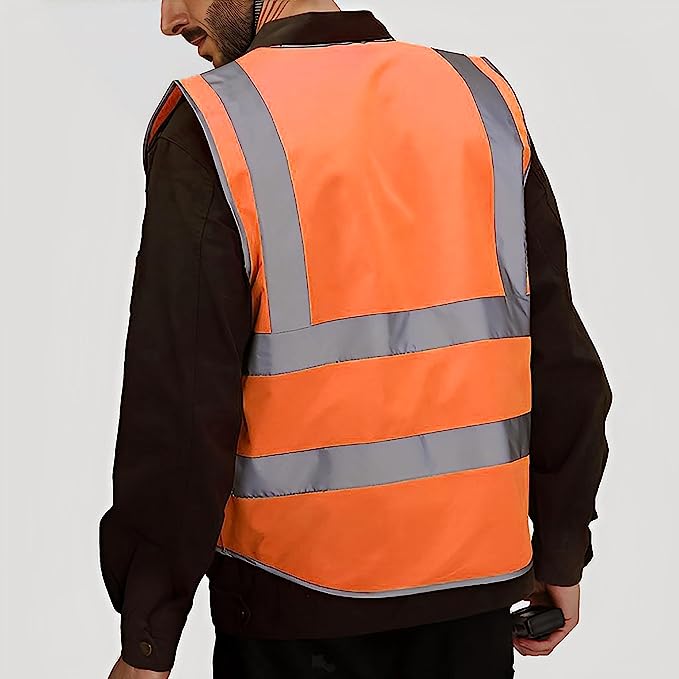 Hi Vis Safety WaistCoat Orange With High Reflective Visibility strips Zipper & Pocket