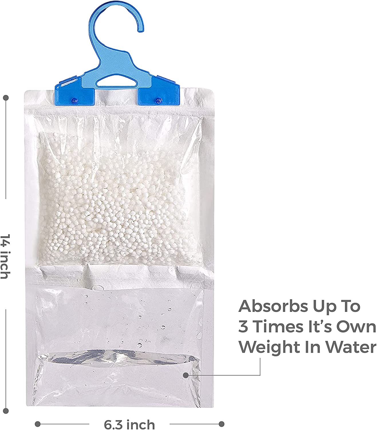 Set of 6 Hanging Interior Wardrobe Dehumidifier Bags - Ideal to stop damp, mould mildew & condensation