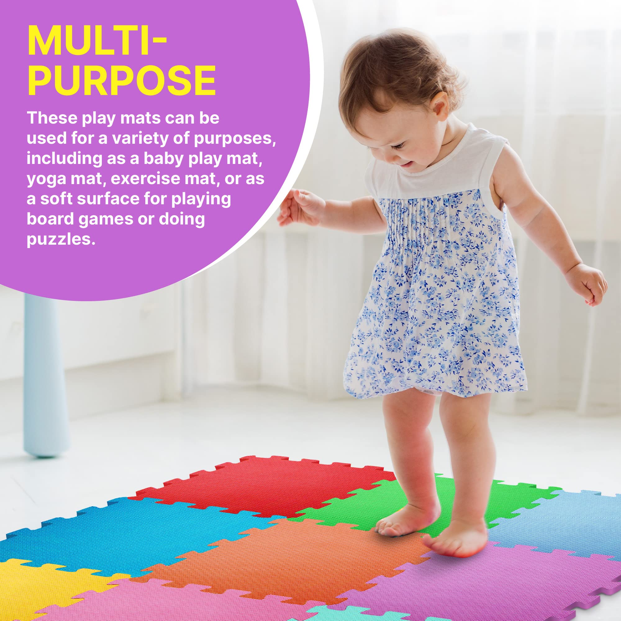 9 EVA Foam Play Mat 30x30x1cm Multicolour Tiles & Interlocking Soft Floor Cushion For Outdoor, Indoor Yoga & Play