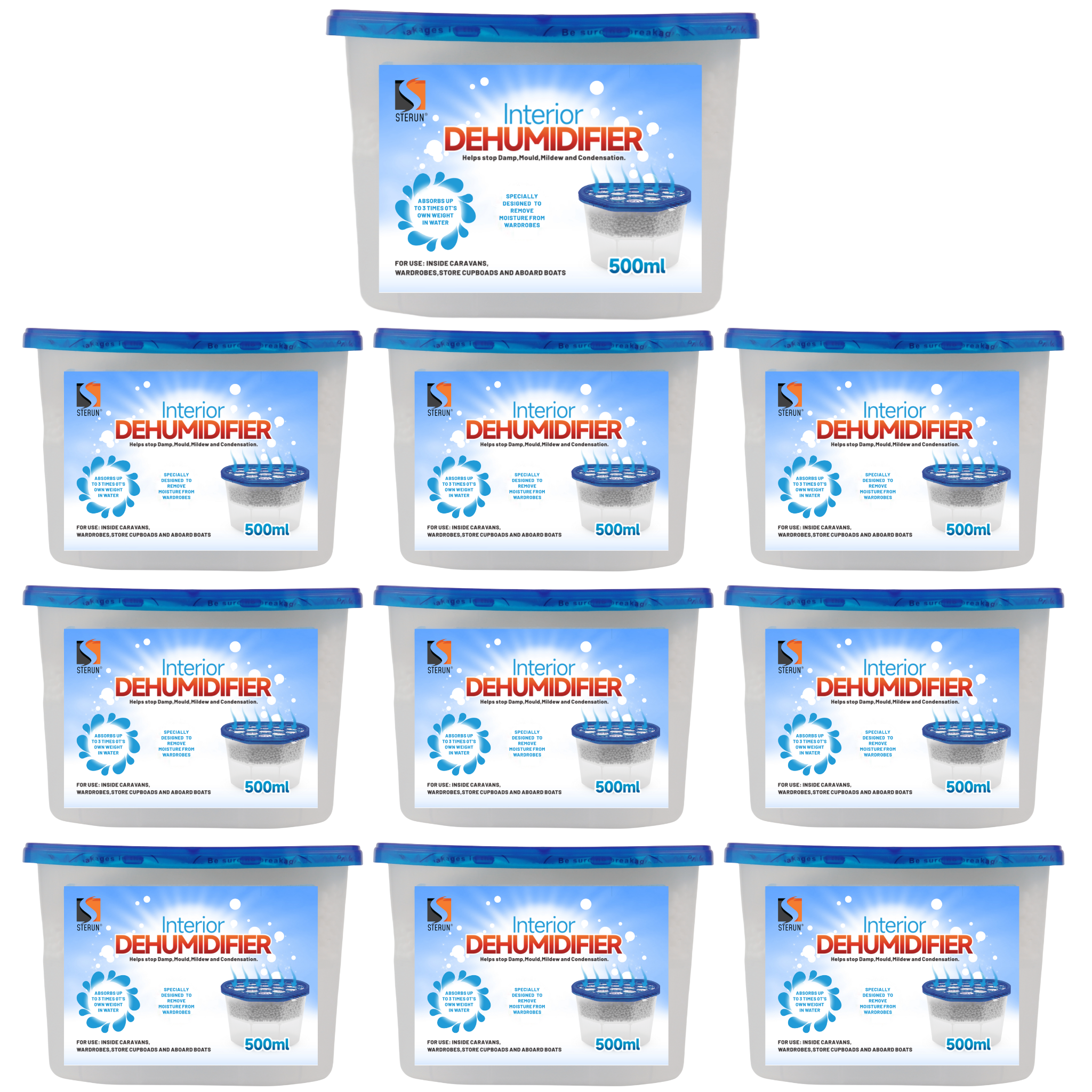 STERUN Interior Dehumidifier Disposable, 500ml– Moisture Absorber for Damp, Mould, and Condensation – Ideal for Home, Wardrobe, Bathroom, Caravan, Garages