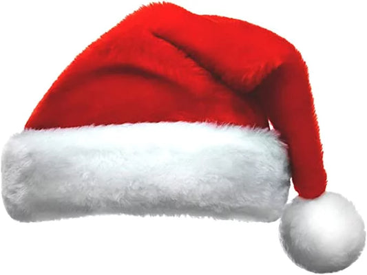 Christmas Red Velvet Santa Hat With Plush Trim & Polyester Pom Pom