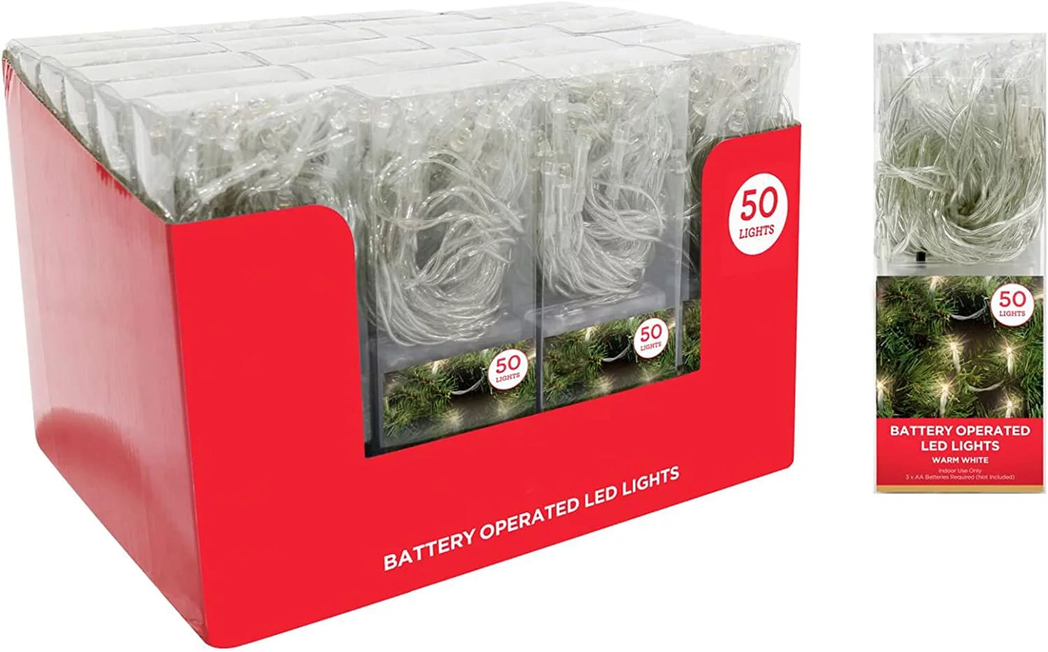 Battery Operated 50 String LED Lights with Static Mode & On/Off Switch ...