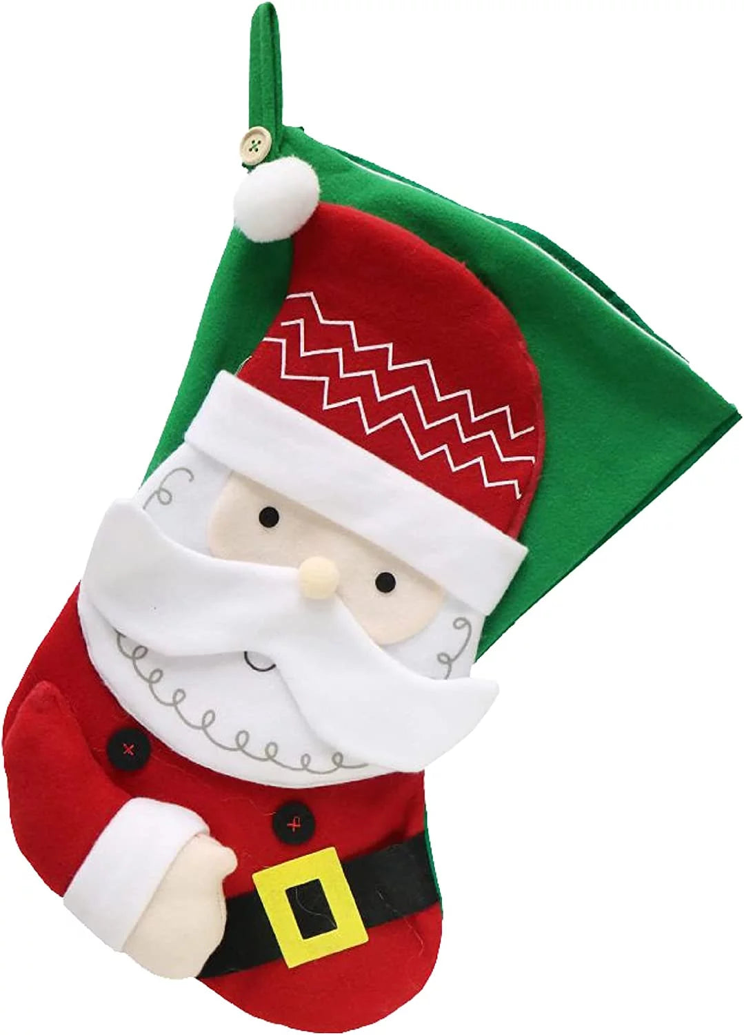 Santa Motif Green & Red Fleece Stocking With Half Felt Lining 48cm Size