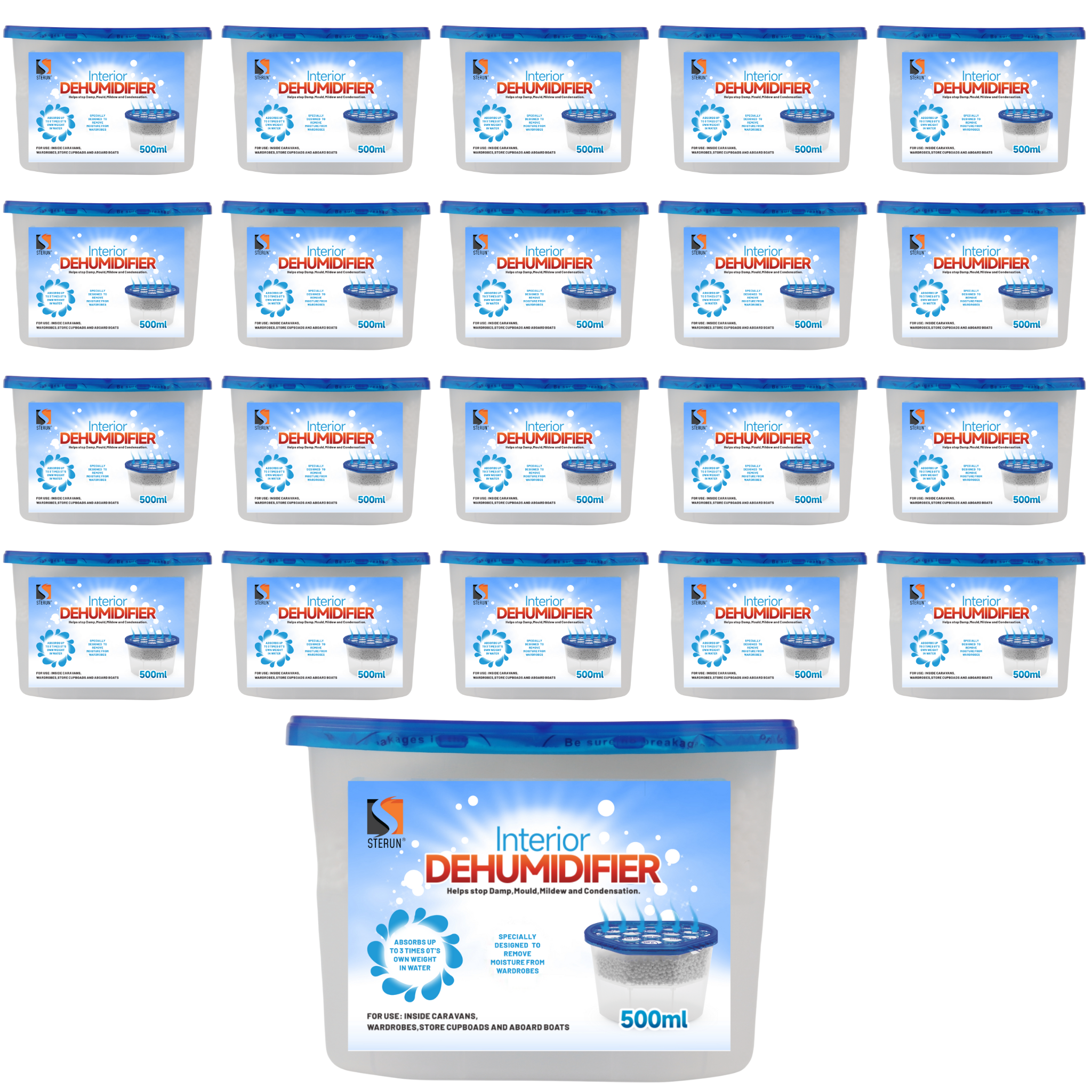 STERUN Interior Dehumidifier Disposable, 500ml– Moisture Absorber for Damp, Mould, and Condensation – Ideal for Home, Wardrobe, Bathroom, Caravan, Garages