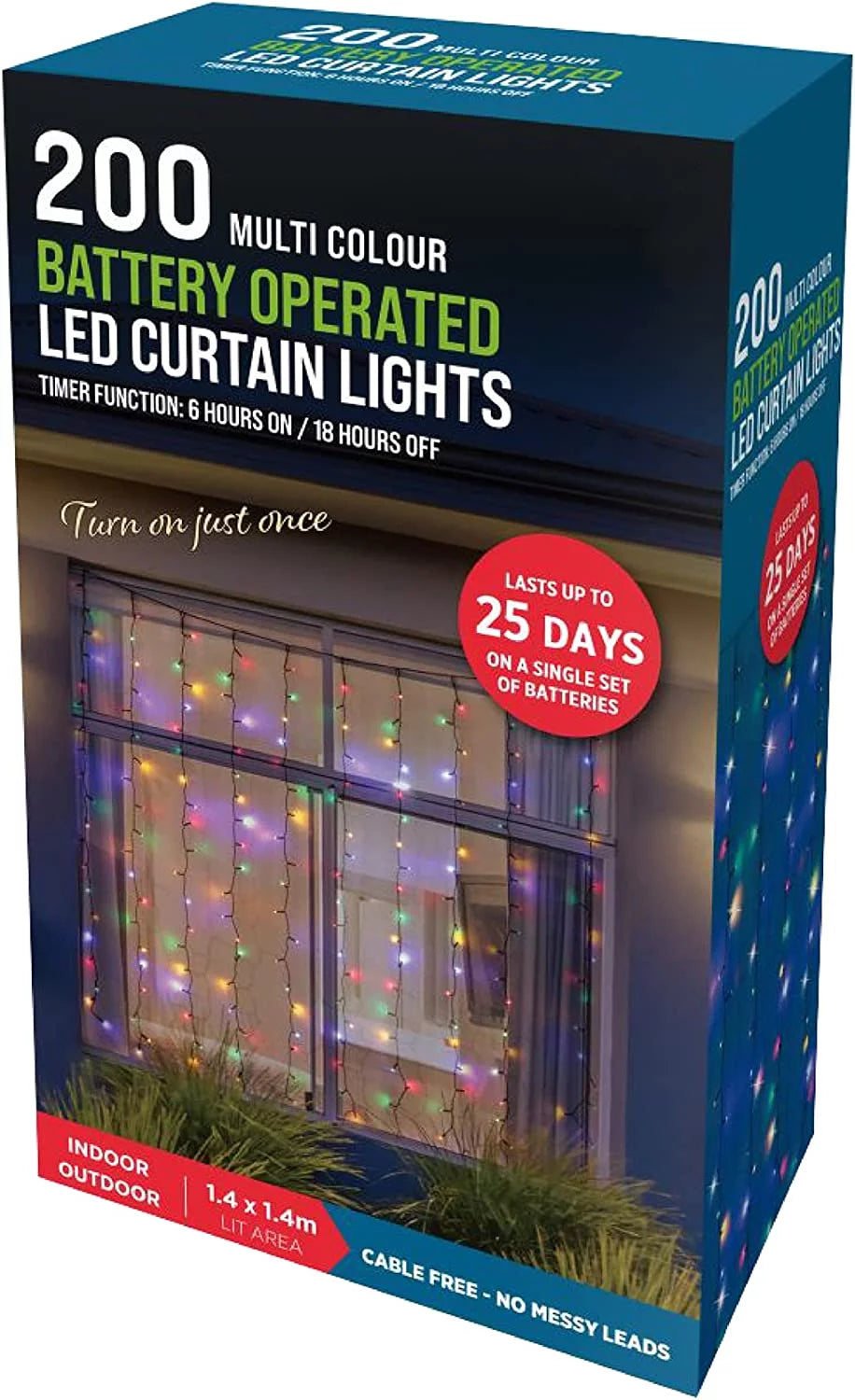 Battery Operated 200 LED Curtain Lights with IP44 Waterproof