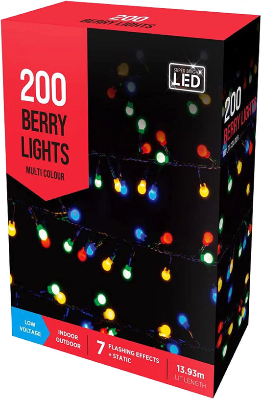 200 LED Low Voltage Xmas Tree Berry Lights with 8 Memory Function Controller