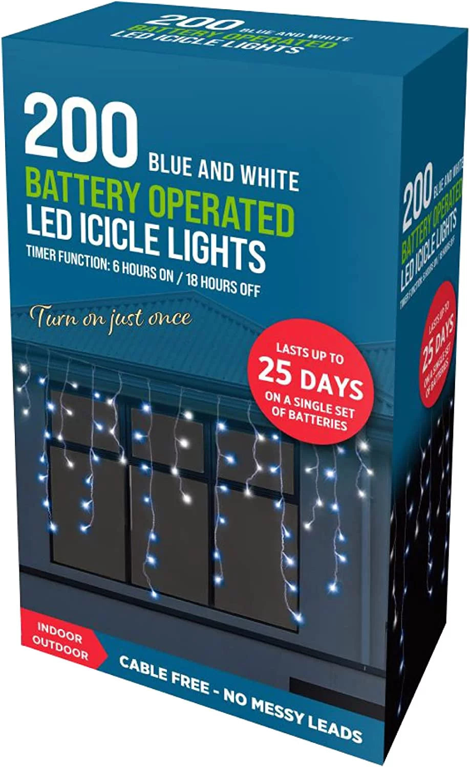 Battery Operated 200 LED Icicle Lights with Timer Functions & Cable Free