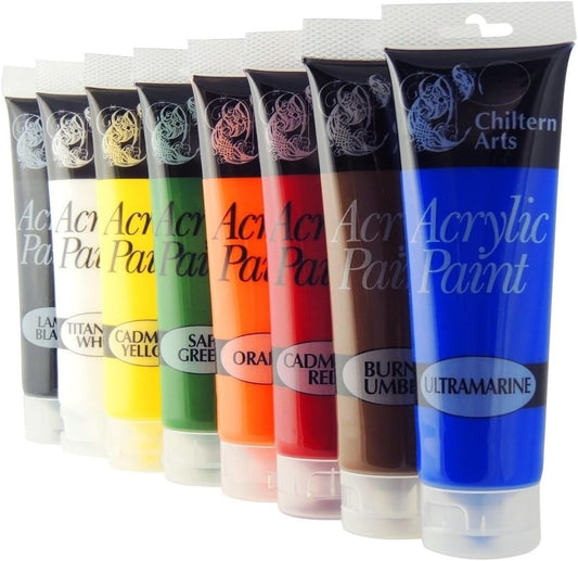 Chiltern Arts Acrylic Paint Tubes 120 ml Each (Set of 8)