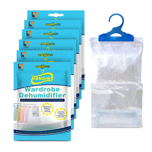 Set of 6 Hanging Interior Wardrobe Dehumidifier Bags - Ideal to stop damp, mould mildew & condensation