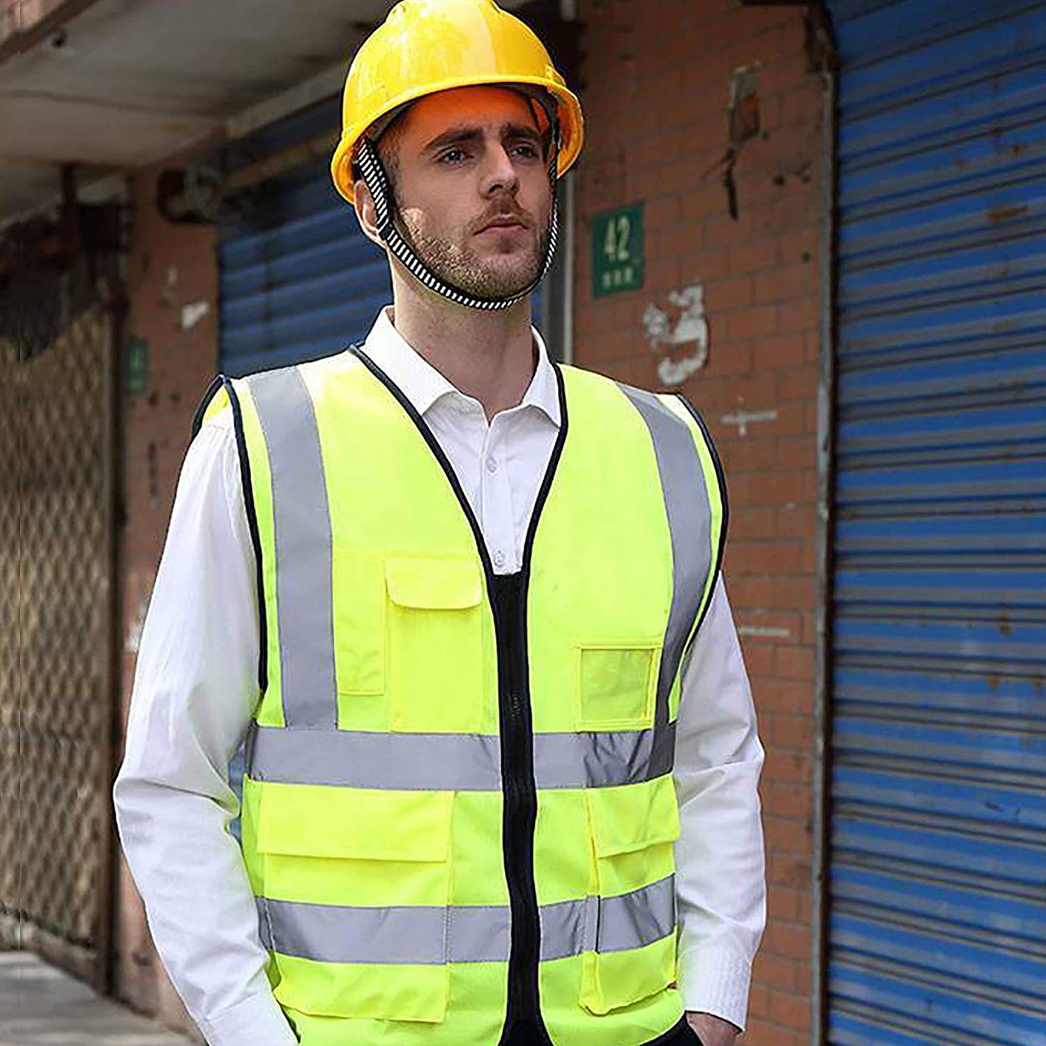 Hi Viz Workwear Safety WaistCoat With High Reflective Visibility Strips Zipper