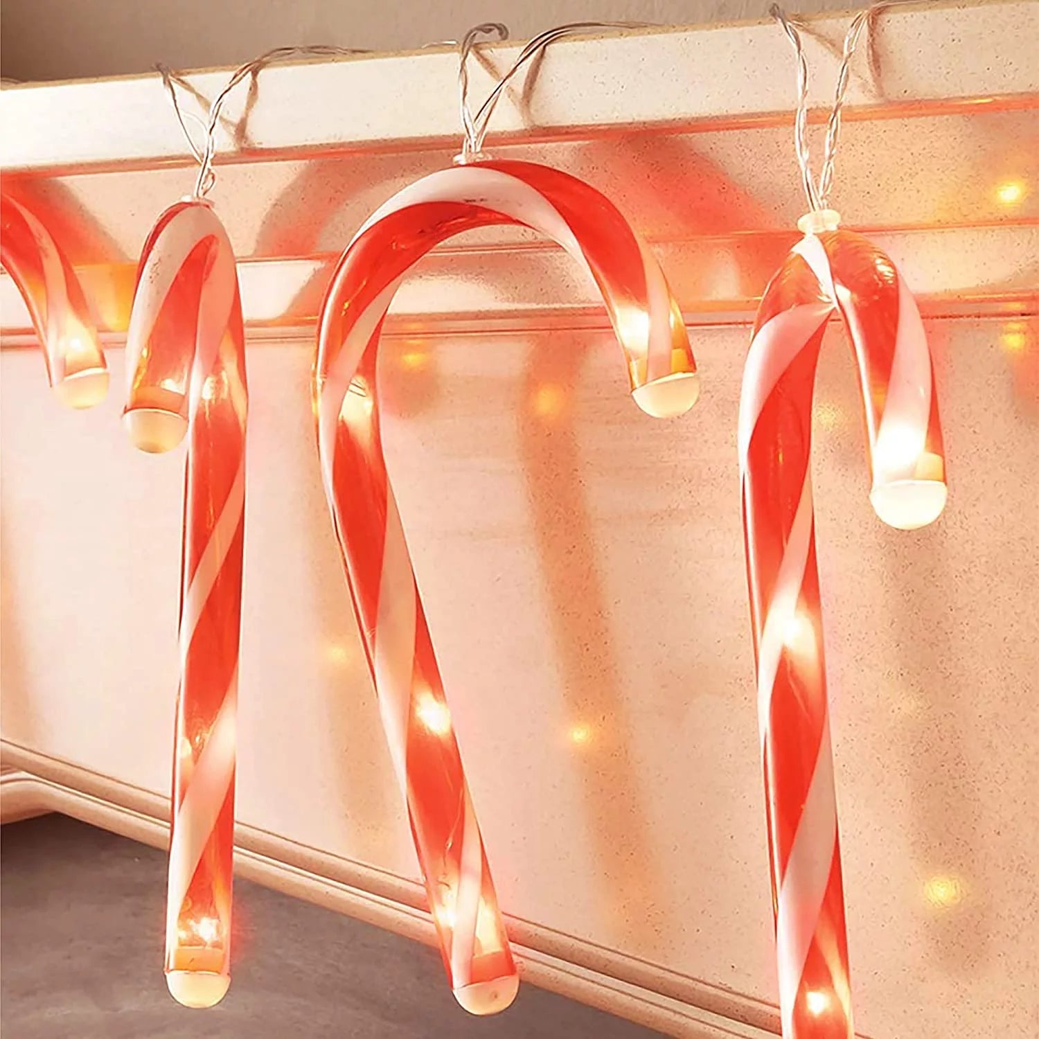 Battery Operated 40 LED Candy Cane Warm White Lights with Static Glow & On/Off Switch