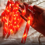 Battery Operated 40 LED Candy Cane Warm White Lights with Static Glow & On/Off Switch