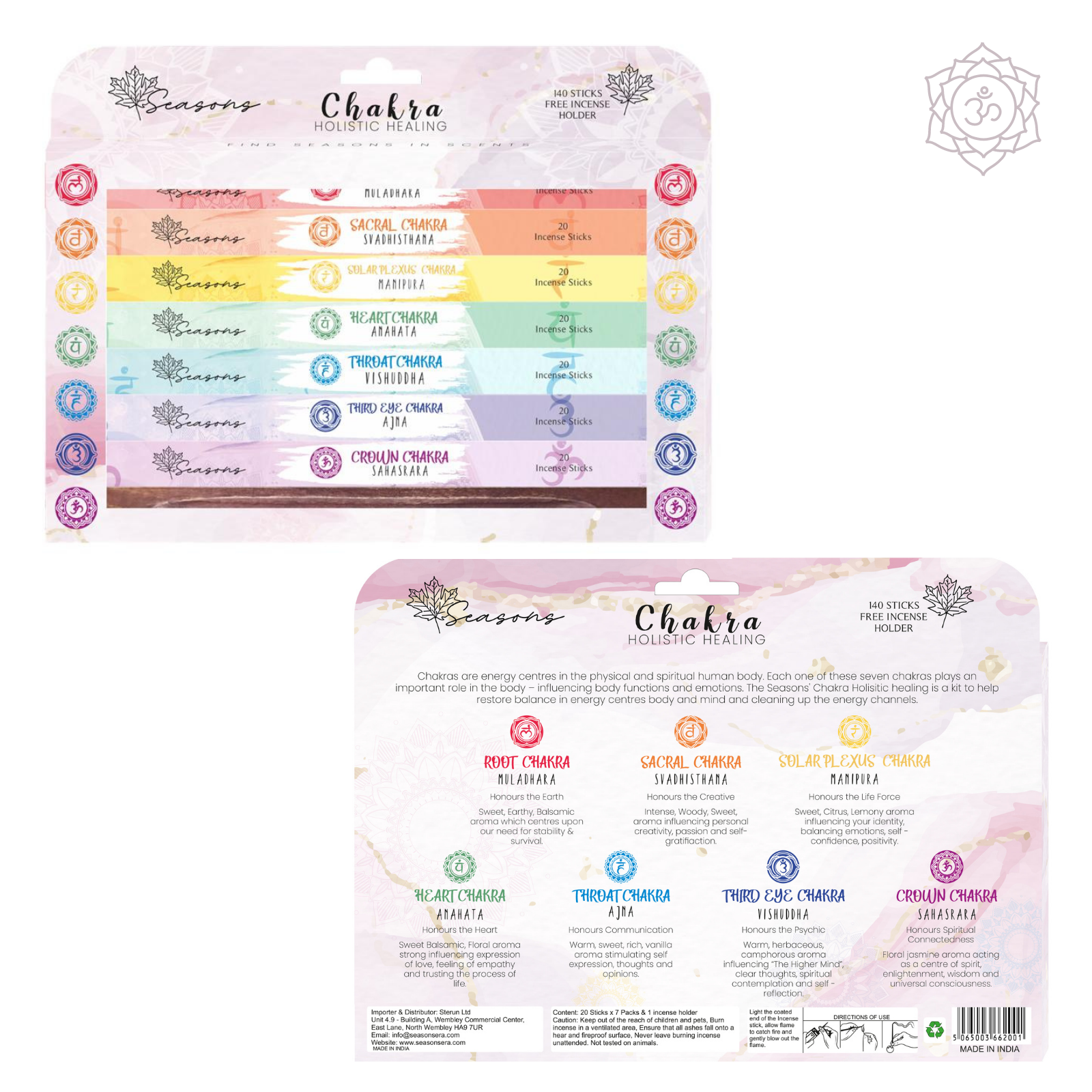 7 Chakra Balancing 140 Incense Sticks and Holder for Cleansing, Meditation, Sleep, Relaxation and Aromatherapy