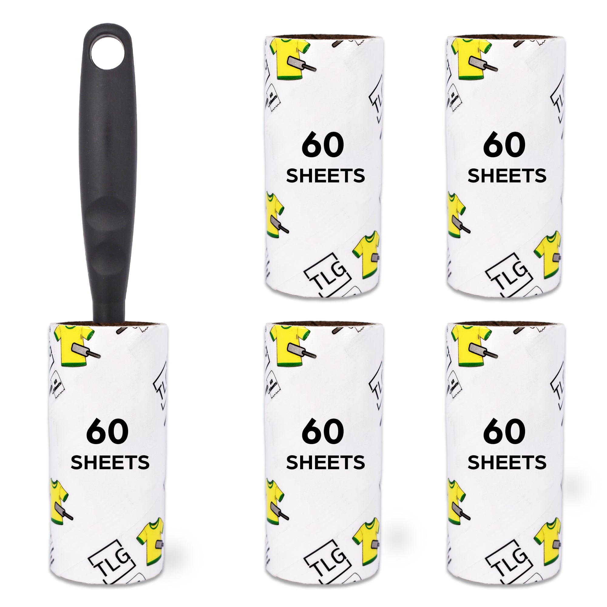 Lint Roller 5 Rollers with Handle 60 Sheets Per Roll