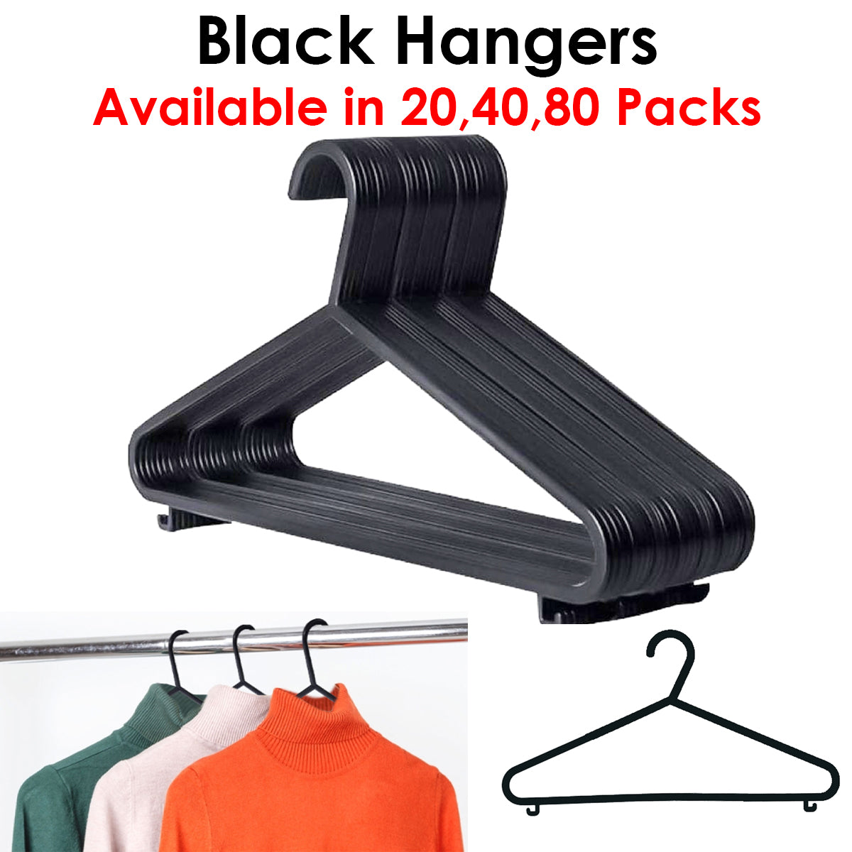 Adult Black Coat Hangers Hanger Coat Hanger Strong Plastic Clothes Trousers