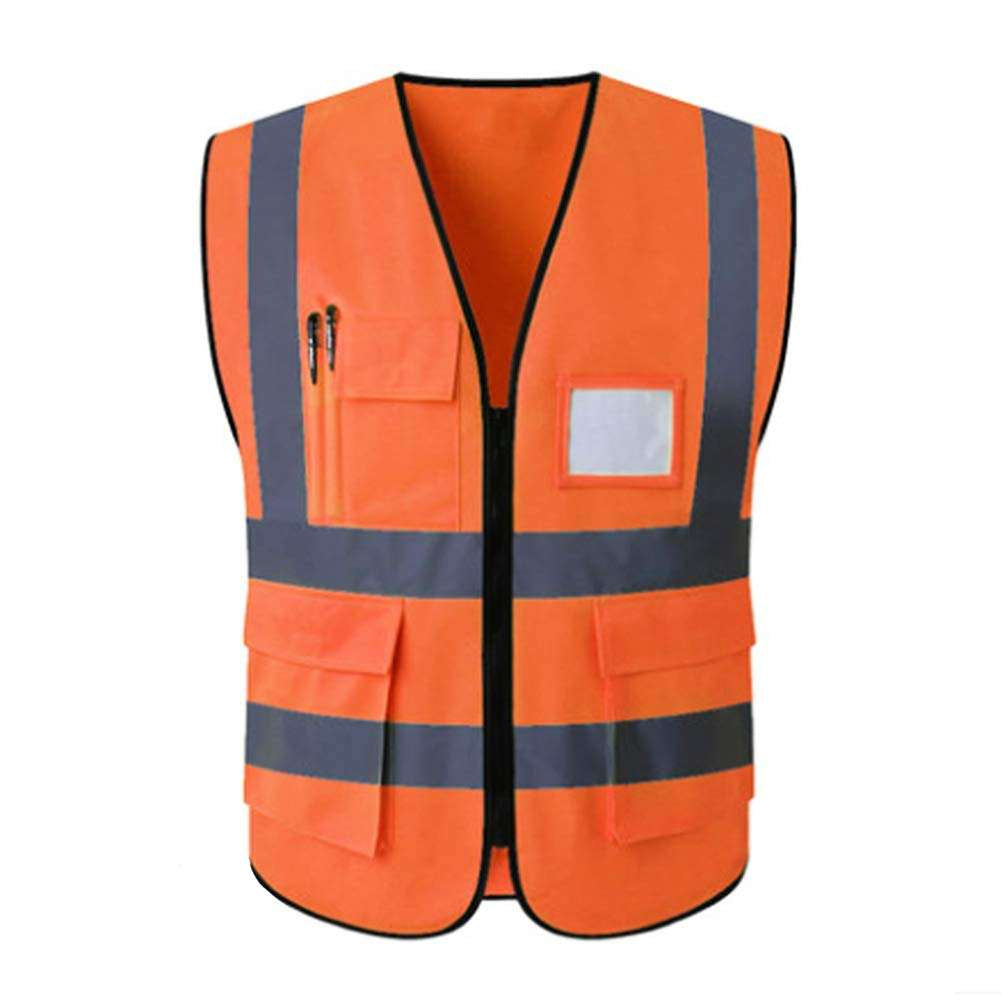 Hi Vis Safety WaistCoat Orange With High Reflective Visibility strips Zipper & Pocket