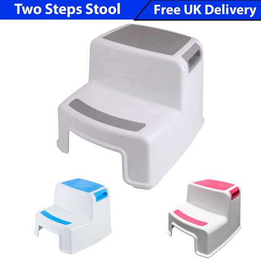 Sterun Sturdy Double Step Stool for Kids - Anti-Slip Toddler’s 2 Step Stool for Potty Training, Kitchen, and Bathroom