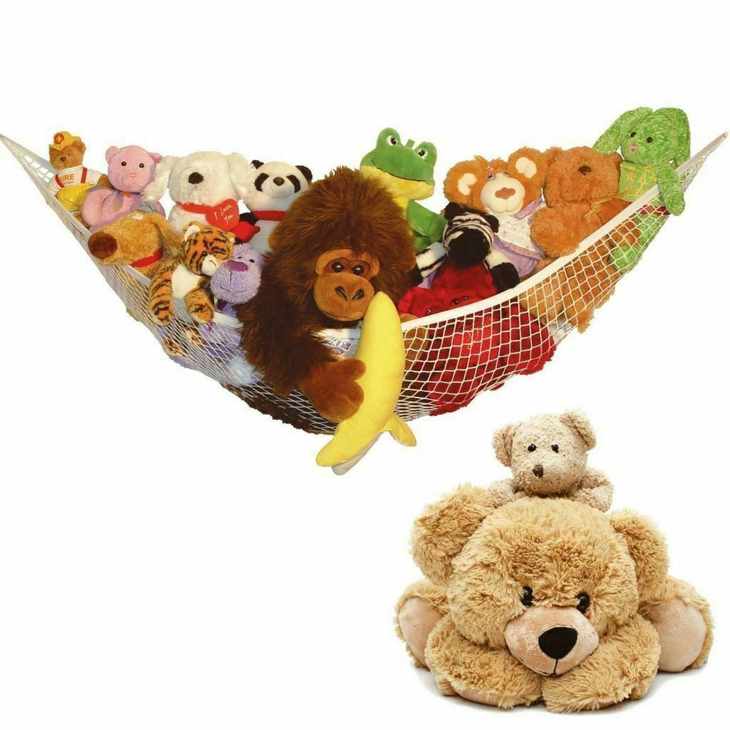 Teddy Hammock With Hooks Large Mesh Net Keep Baby Childs Bedroom Nursery Tidy Wall Sling Soft Toy Storage Organizer For Stuffed Animal