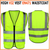 Hi Viz Workwear Safety WaistCoat With High Reflective Visibility Strips Zipper